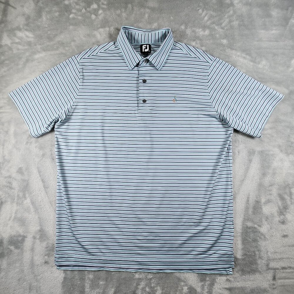 FJ Athletic Fit Multi Stripe Lisle Polo Shirt XL Blue Golf Sporty Casual Tennis